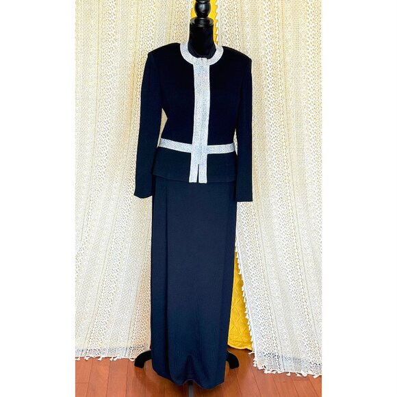 Vintage St. John Evening Crystal Embellished Formal Gown Skirt Set Size 14 - Picture 3 of 17